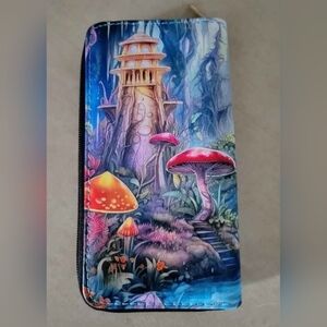 NEW Fantasy Mushroom Forest Zip Wallet - Colorful Illustration- Leatherette.